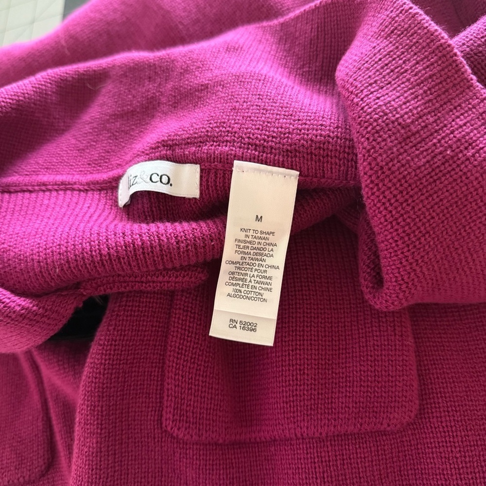 NWT Liz&Co. Y2K Women’s Magenta Knit Sweater Jacket Leather Accents M - Picture 10 of 10